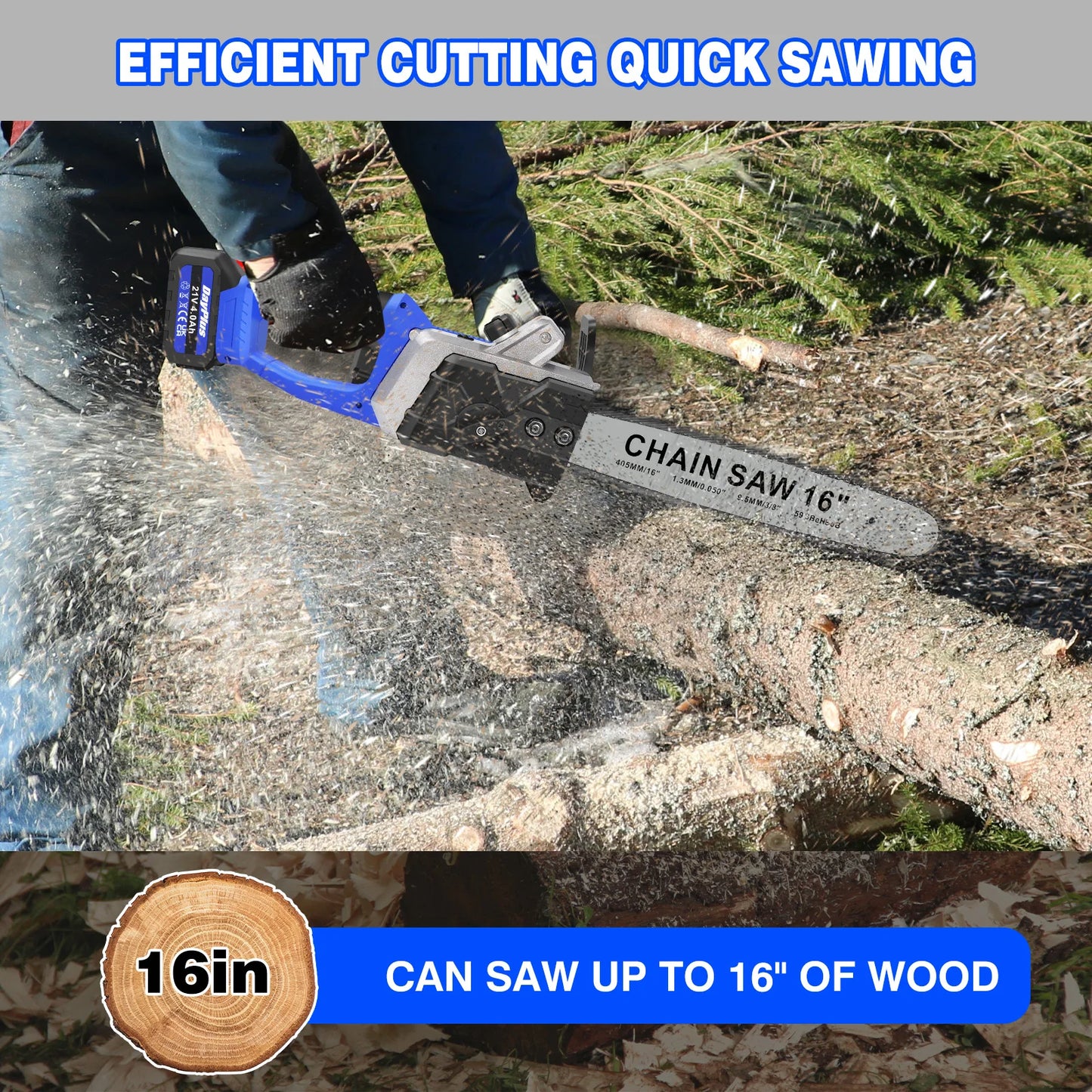 16 Inch Cordless Electric Chainsaw with 2 Battery and Charger,Brushless Handheld for Wood Cutting, Tree Pruning