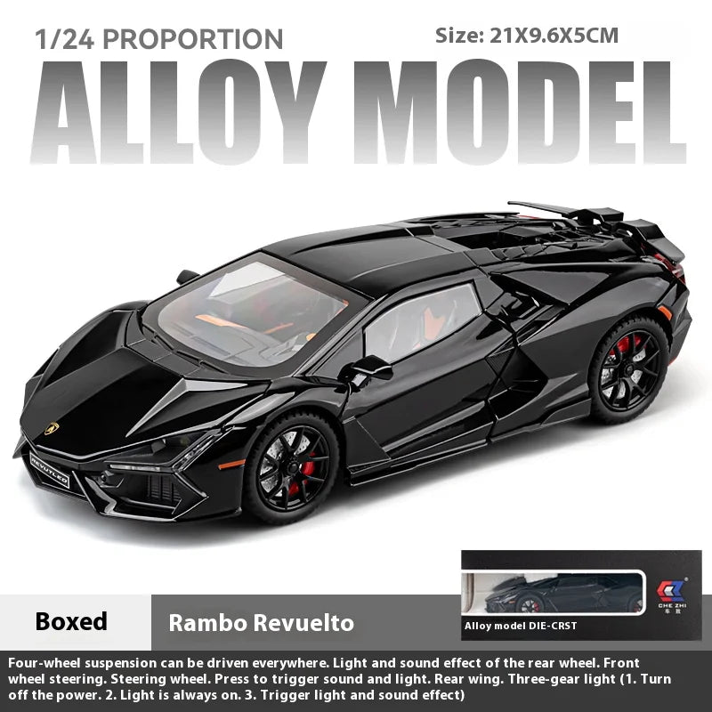 1:24 Rambo Revuelto Alloy Die-cast Car Model Toys, Four-door Sports Car Model
