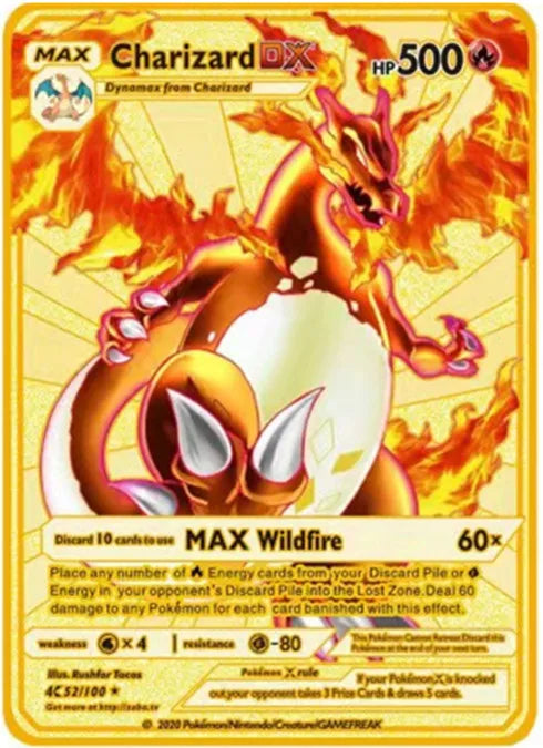 Pokemon English Metal Card Anime Pikachu Charizard Mewtwo Blastoise Vmax Shiny Letters Collection