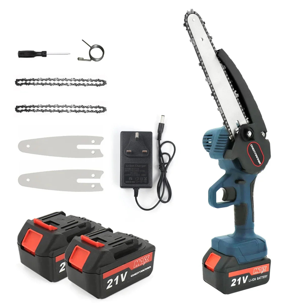 4000W 8'' Mini Cordless Chainsaw 21V Electric One-Hand Wood Cutter 2 Batteries