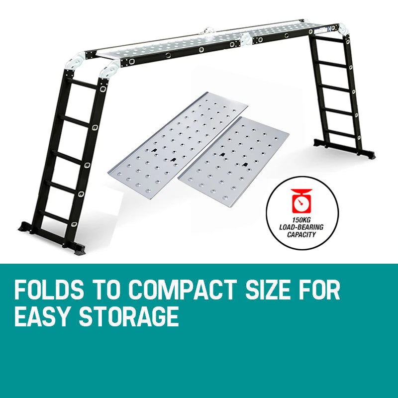 5.7M Multi-Use Aluminium Folding Extendable Ladder With 2 Platform 14 In 1 Combination Ladder Anti-Slip Rubber Sleeve