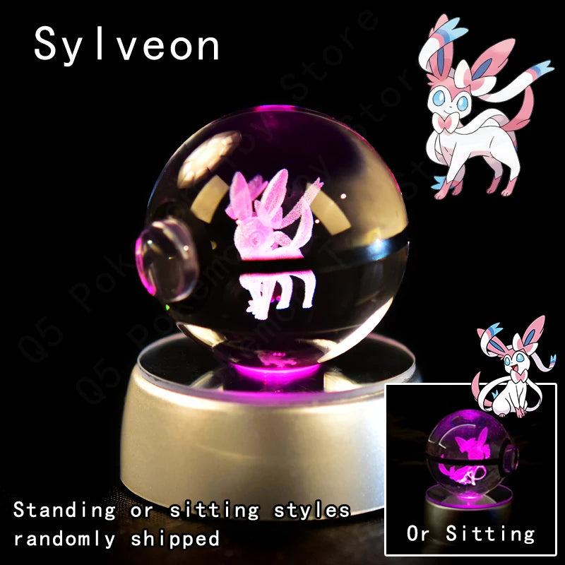 Pokemon Crystal Ball 3D Pikachu Gengar Mewtwo Night Light Lamp