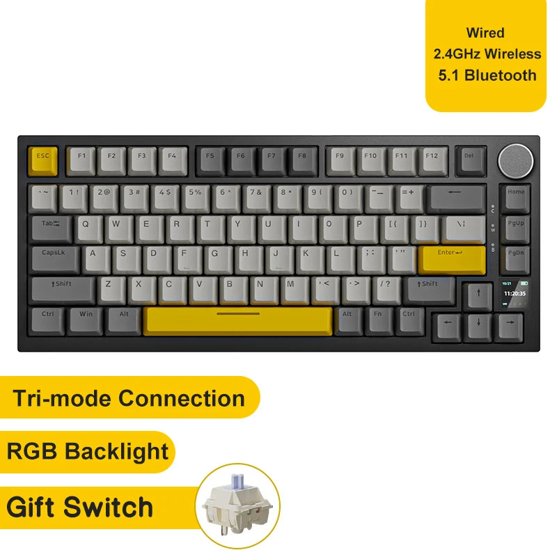 Pro Gaming Mechanical Keyboard Bluetooth 5.1/Wireless/C-Wired Customised Keyboard with Knob Hot Swapping Gasket