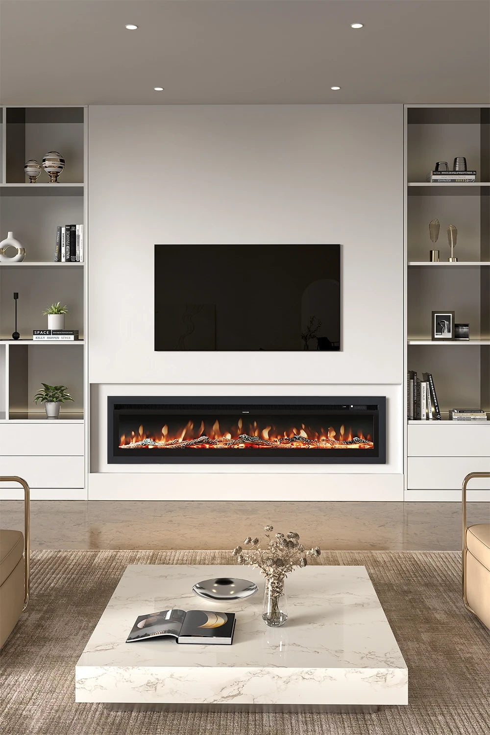 70/80 Inch Electric Fireplace with Remote 12 Flame Colours 1800W Home Decoration