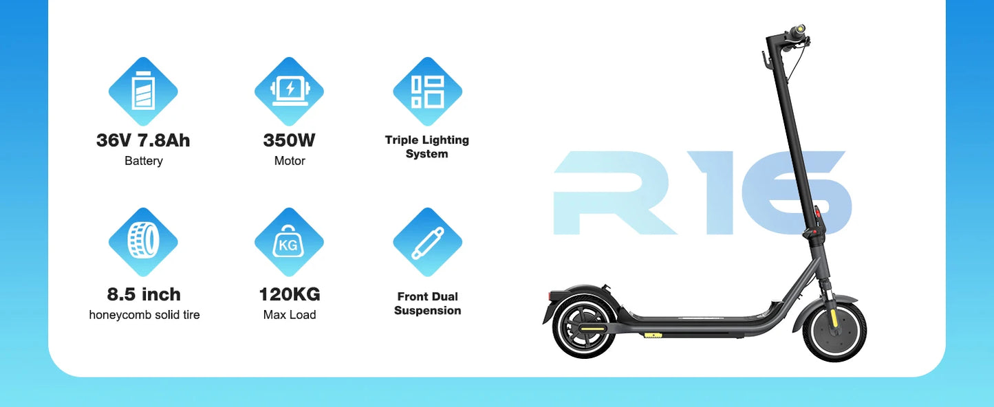RCB R16 Electric Scooter 300W 25kmh 23 to 29km Range Foldable and App Control Superior For Adults Urban Riding