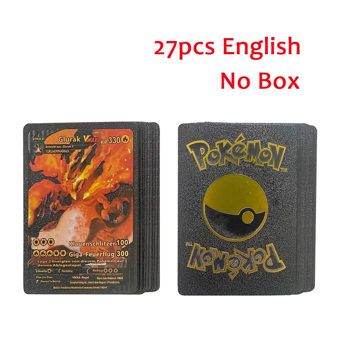 10-55Pcs Pokemon Gold Foil Cards Golden Letters English Spanish French German Game Card Metalicas Charizard Vmax Gx Series