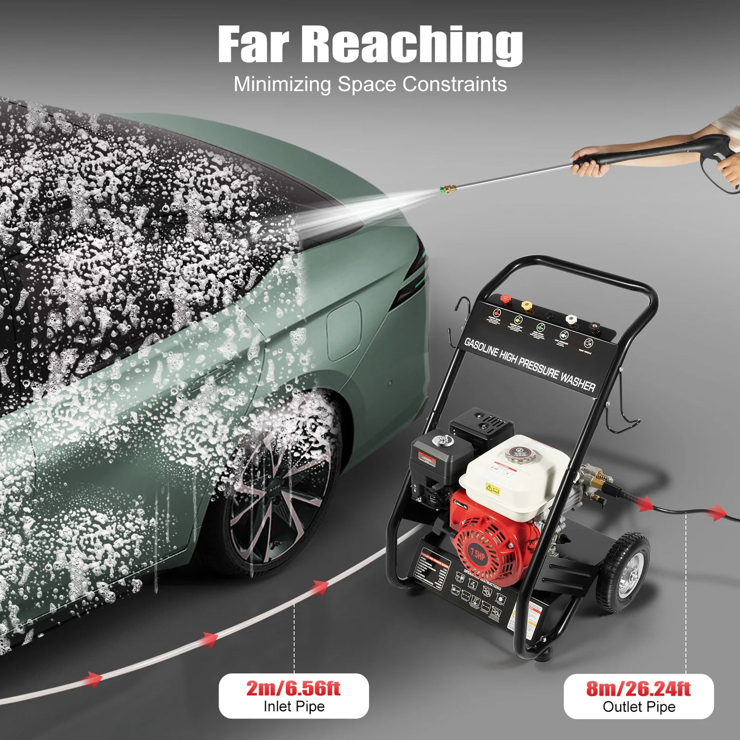 High-pressure Washer Gasoline Water Spray Gun, Pressure Dirt Machine 7.5HP Powerful, 170-190Bar