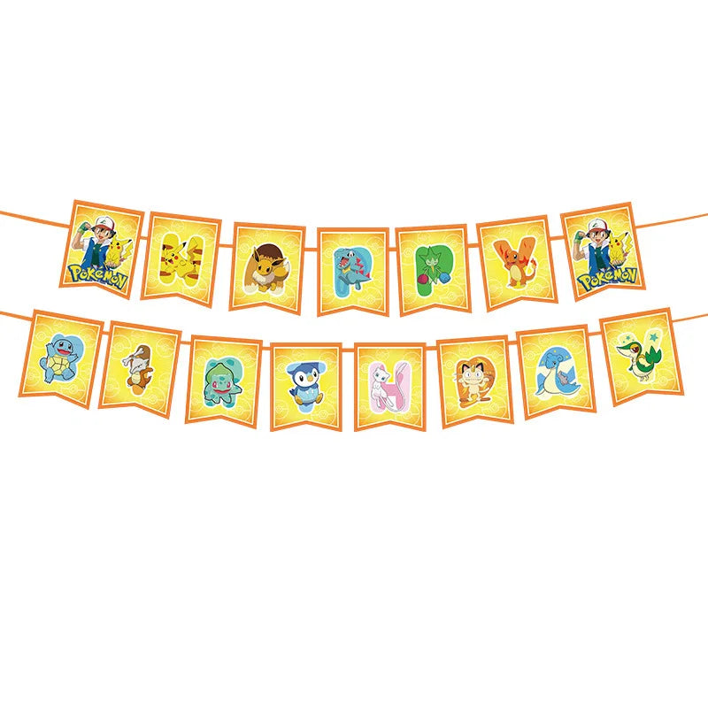 Pikachu Birthday Party Supplies Pokemon Decorations Favor Gifts - Foil Balloons Disposable Stickers Bracel Banner for Fan Events