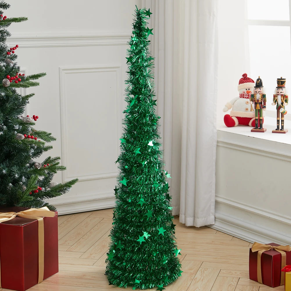 Voltsify Collapsible 1.2M Pop Up Tinsel Christmas Tree with Base