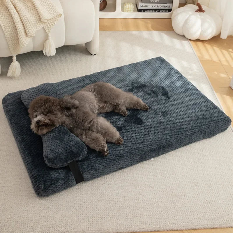 Warm Calming Bed with Pillow Fluffy Plush Mat, Removable Washable Cover for Large Medium Small Dogs and Cats