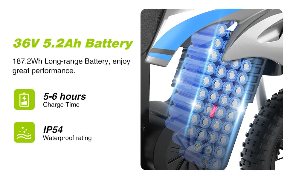 RCB Electric Motorcycle Kids, 36V 350W R9X PRO- Up 25KM/H &16KM Long-Range, 3-Speed