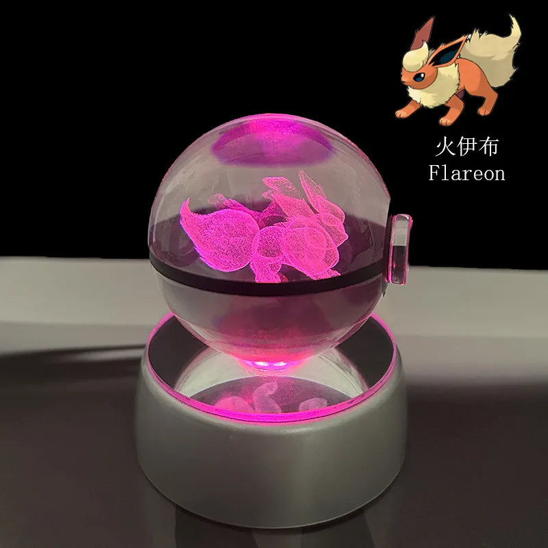 Pokemon 3D Crystal Ball Pikachu Gengar Eevee Mewtwo Anime Led Night Light