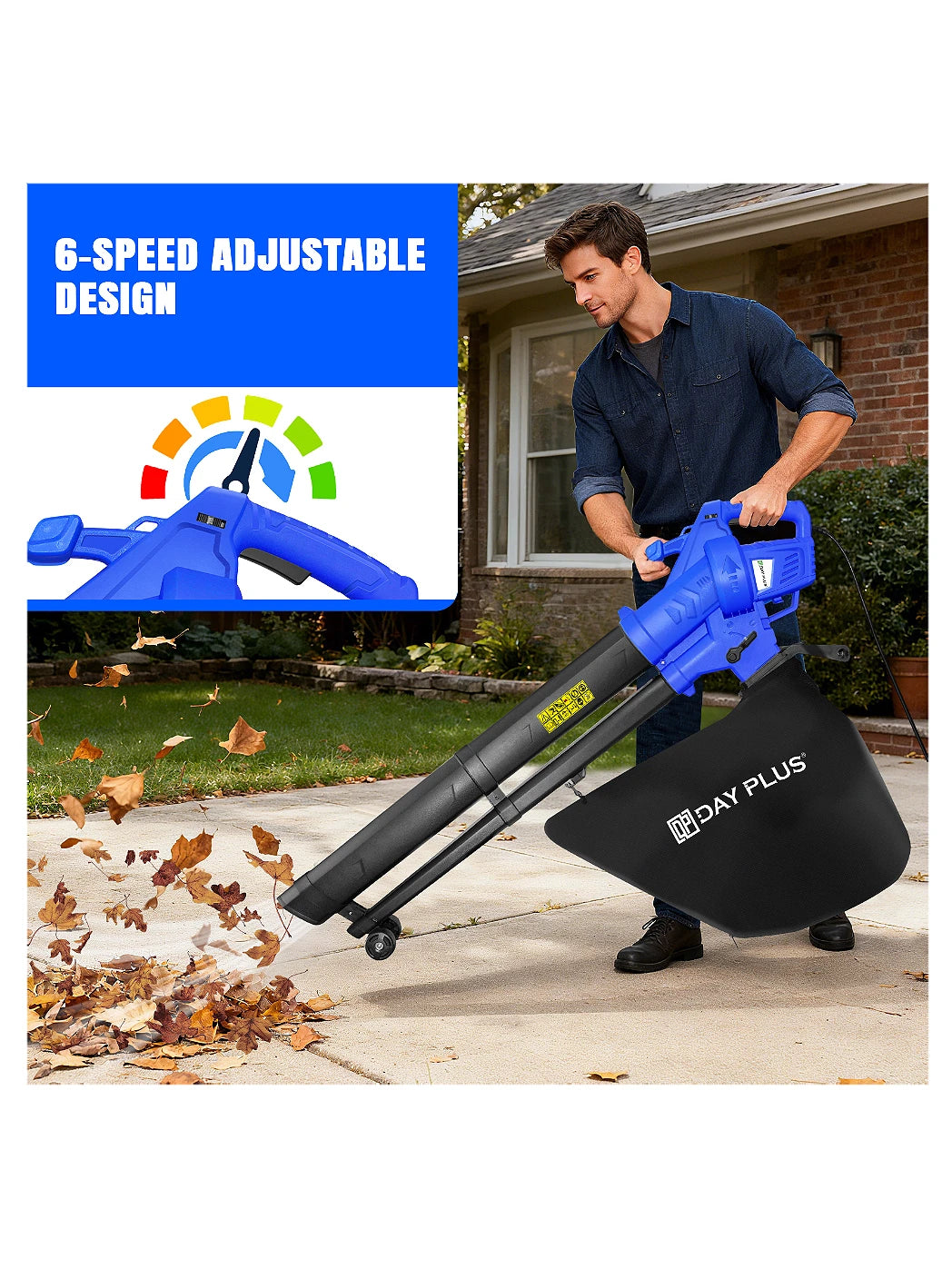 Leaf Blower 3500W 3-in-1 - Blows, Vacuums and Mulches Leaves Grass with Variable Blow Speed 35L Bag and 10m Cable