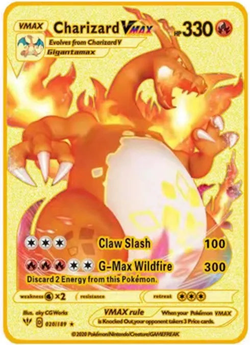 Pokemon English Metal Card Anime Pikachu Charizard Mewtwo Blastoise Vmax Shiny Letters Collection