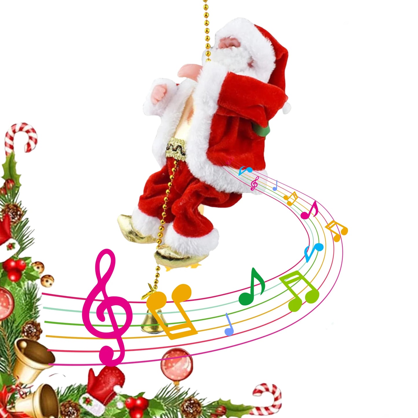 Climbing Santa with Music Christmas Tree Pendant Ornament on Rope Xmas Party Supplies