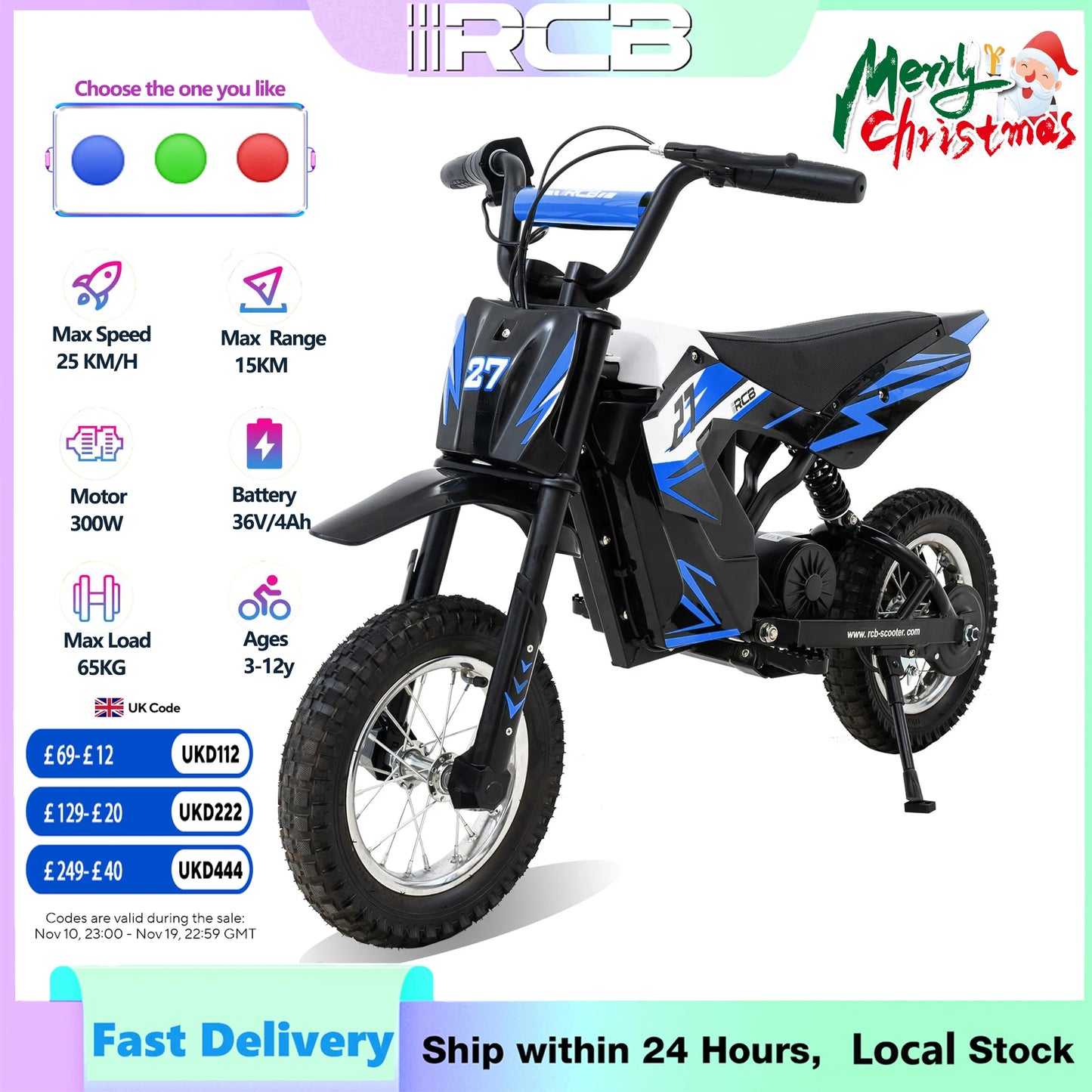 RCB Kids Electric Motorbike for Children, Up to 15.5 MPH & 9.3 Mile Range with 36V 4Ah Motor