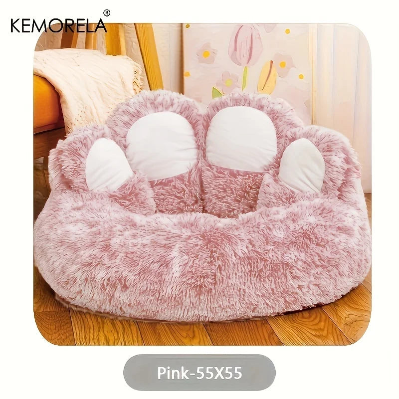 KEMORELA Creative Bear Paw-Shaped Plush Pet Nest Non-Slip Bottom Design Suitable for Small Pet Cats and Dogs