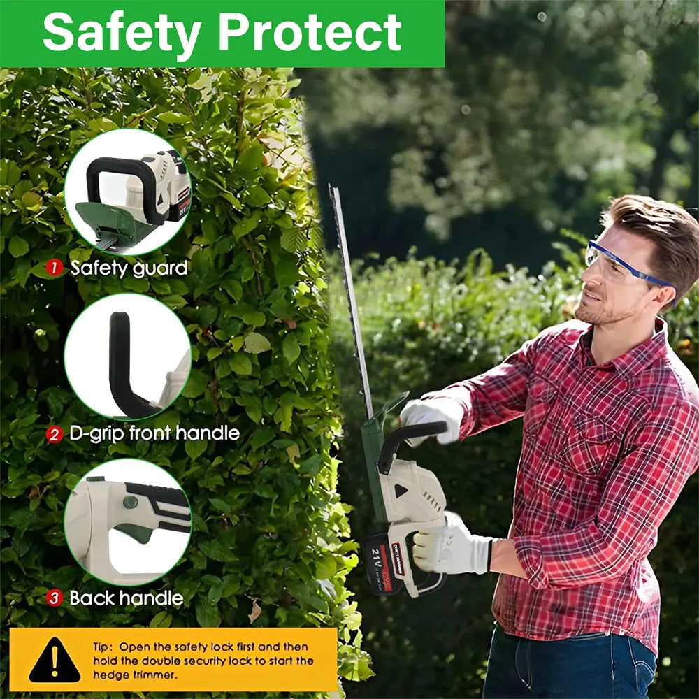 Brushless Cordless Electric Hedge Trimmer Garden Cutter with 2 Batteries
