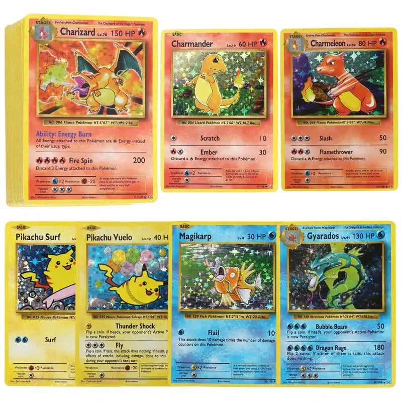 60/100Pcs English Pokemon Card 1996 Year Shining Charizard Pikachu Mewtwo trade Card Kids Pokemon Toy