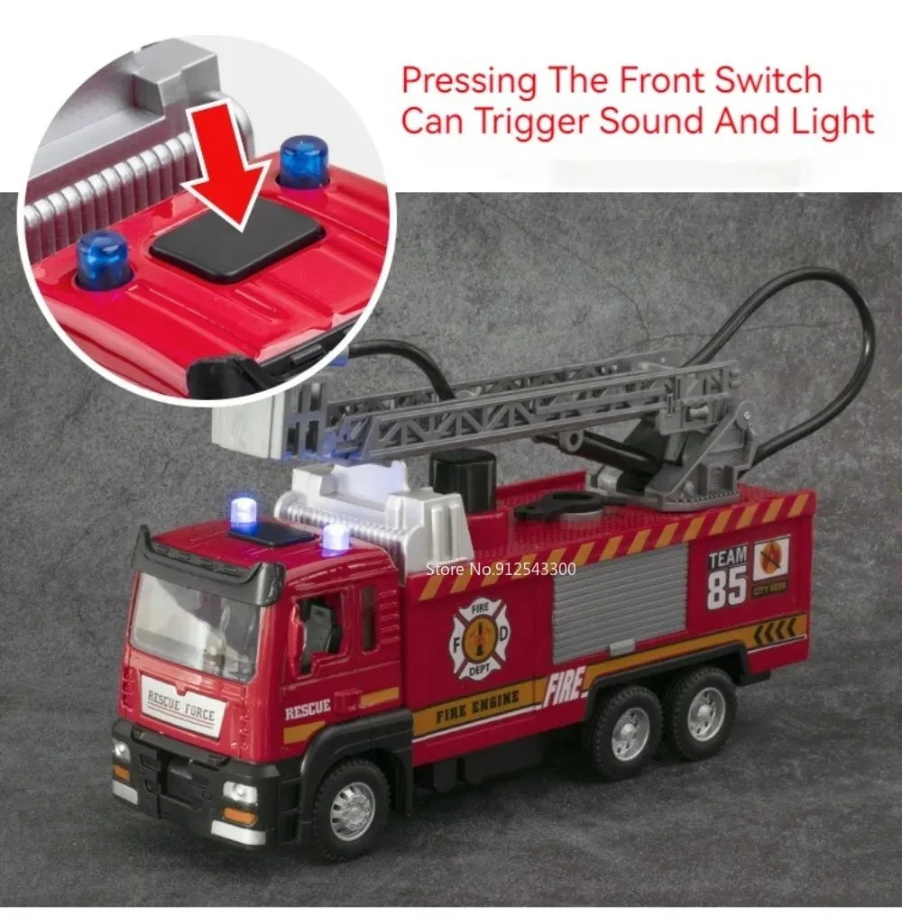 1:32 Scale Water Spray Fire Truck Model Ladder Trucks Toy Car Sound Light Christmas Gift