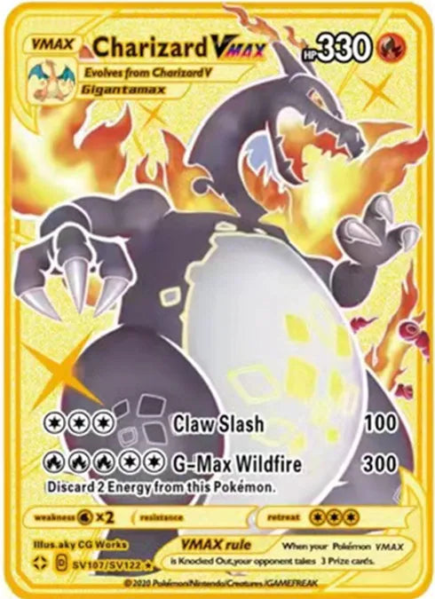 Pokemon English Metal Card Anime Pikachu Charizard Mewtwo Blastoise Vmax Shiny Letters Collection