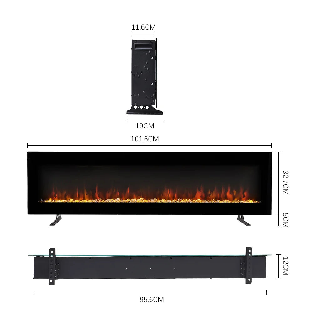 Wall Mount Electric Fireplace with Adjustable LED Lights Remote Control