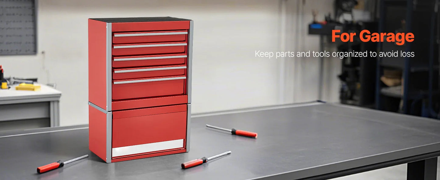 5-Drawer 8.6in Metal Tool Box Red/Black Portable Small Tool Chest with PP Feet Pads for Garage Workshop Tools Storage