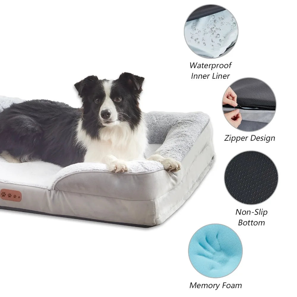 4 Seasons Large Dog Pet Bed Removable Memory Foam Mattress House for Medium Large Small Pets Sofa Support for Joint Pain Relief