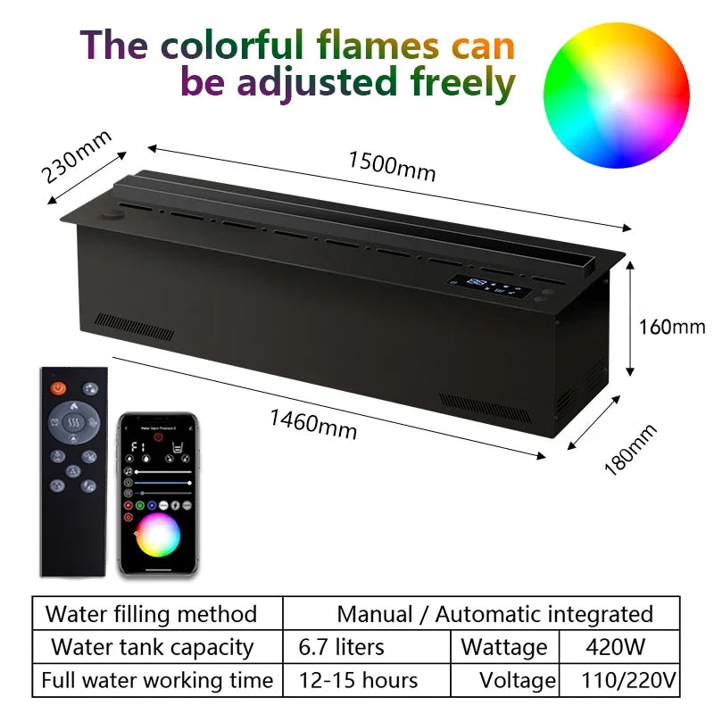 3D Atomizing Fireplace For Living Room Multi-color Fake Flame Electronic Remote Control Water Steam
