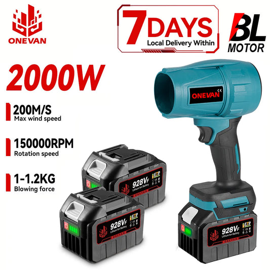 ONEVAN 2000W 200M/S Brushless Electric Turbo Fan Cordless Leaf Air Blowers Snow Dust Blowing Power Tool