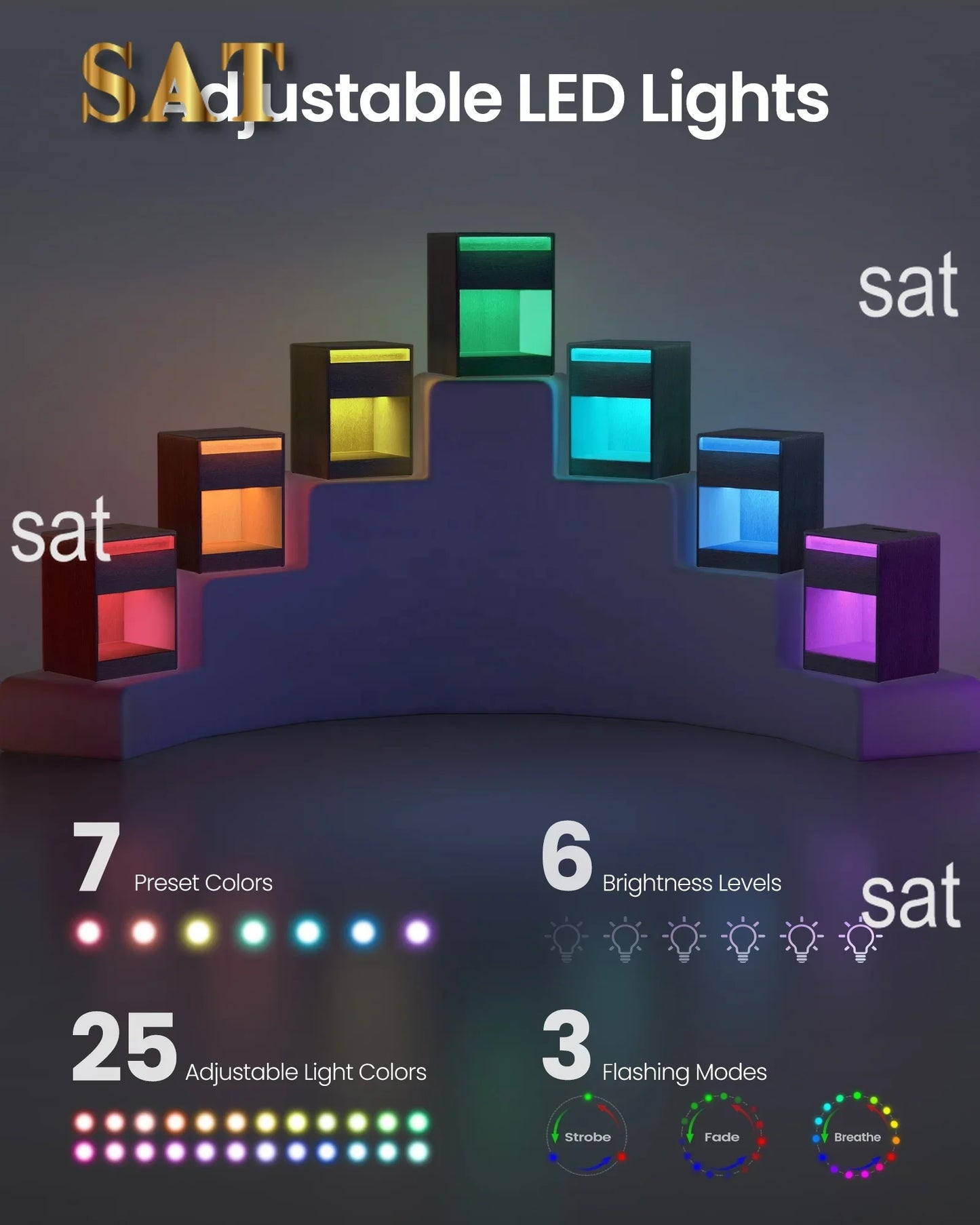 Table De Chevet Inteligente Smart Beside Table Usb Led Black Nightstand With Charging Station