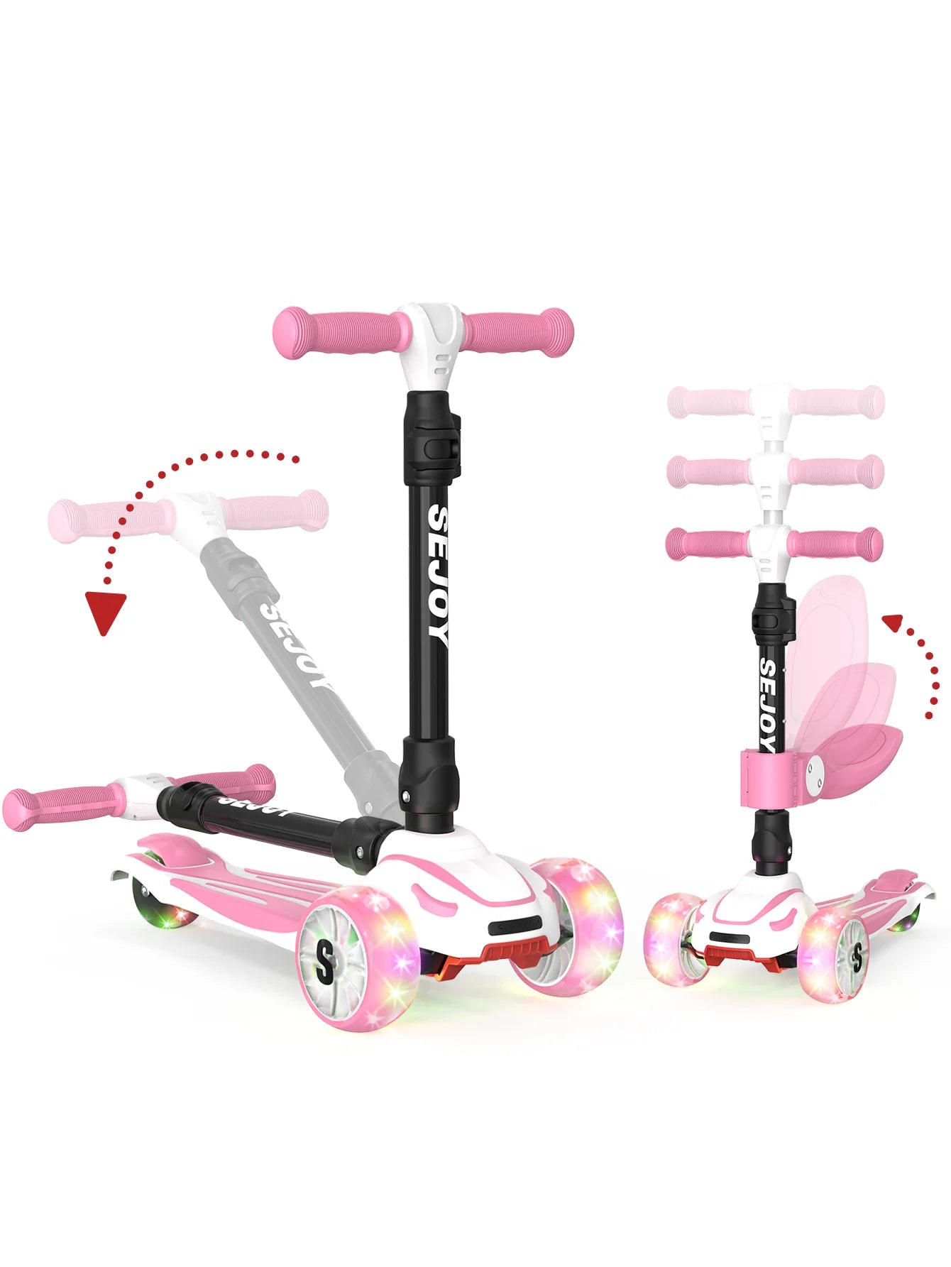 SEJOY Kick Scooter for Kids with 3 Light Up Wheels and Adjustable Height, Foot Scooters