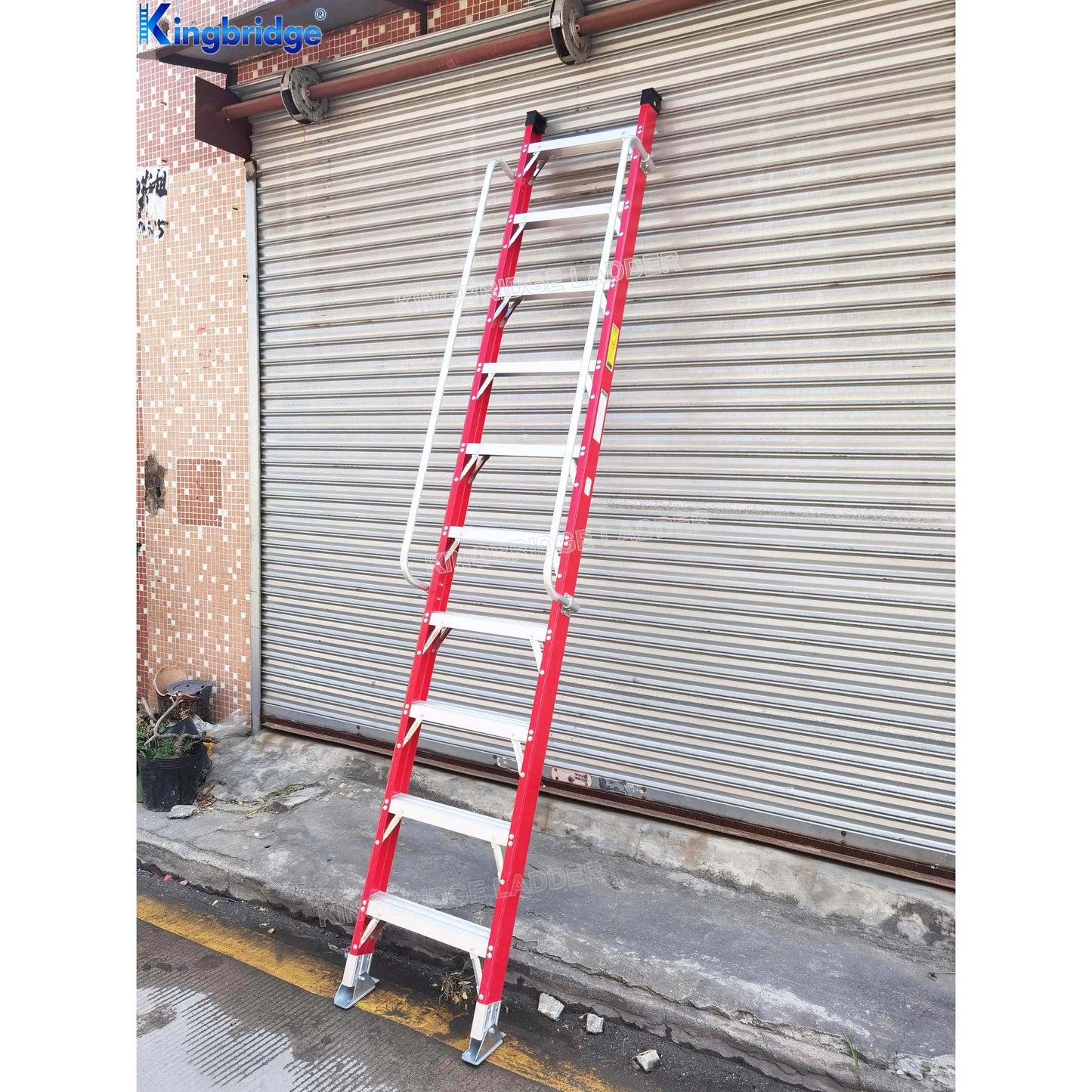EN61478 Fiberglass Single Section Straight Strengthen Step Support And Handrail Ladder For Electricians