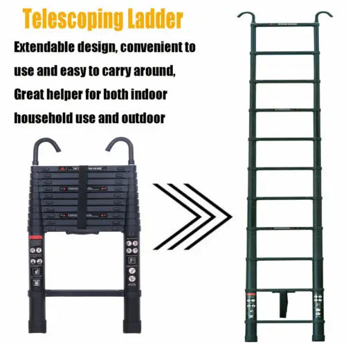 6.2M Heavy Duty Telescopic Ladders With Hooks 14 Steps Aluminum Extending Roof Ladder for Multi-Purpose Use
