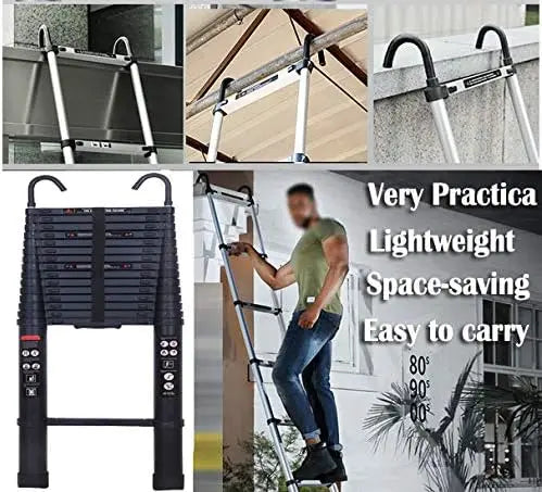6.2M Heavy Duty Telescopic Ladders With Hooks 14 Steps Aluminum Extending Roof Ladder for Multi-Purpose Use