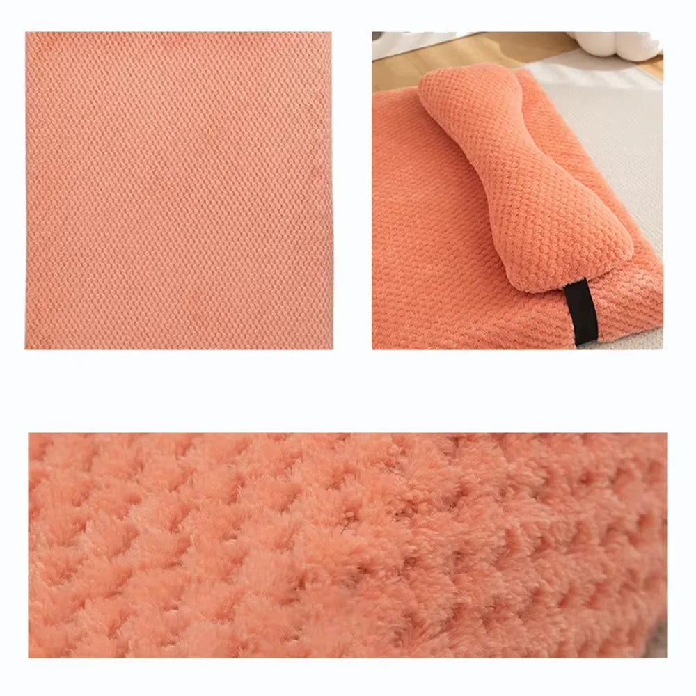 Warm Calming Bed with Pillow Fluffy Plush Mat, Removable Washable Cover for Large Medium Small Dogs and Cats