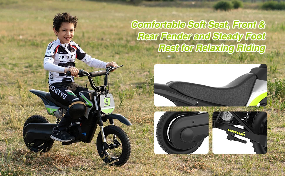 RCB Electric Motorcycle Kids, 36V 350W R9X PRO- Up 25KM/H &16KM Long-Range, 3-Speed