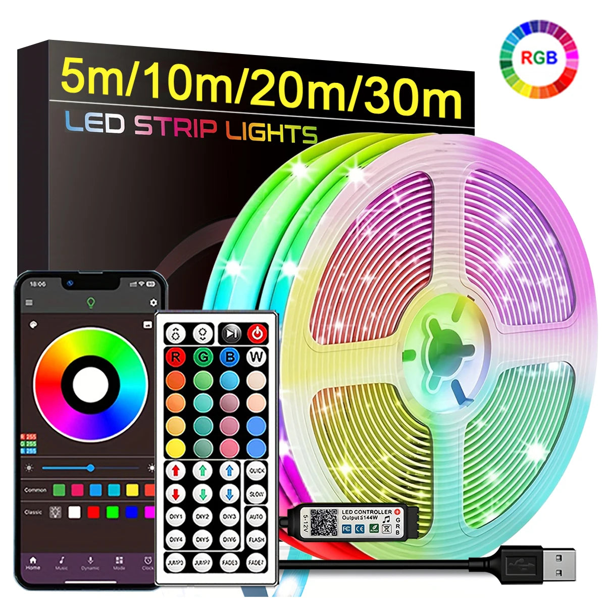 RGB Led Strip Lights 5m 10m 20m 30m Led Room Light with APP Control Flexible Ribbon Luces Led Tape