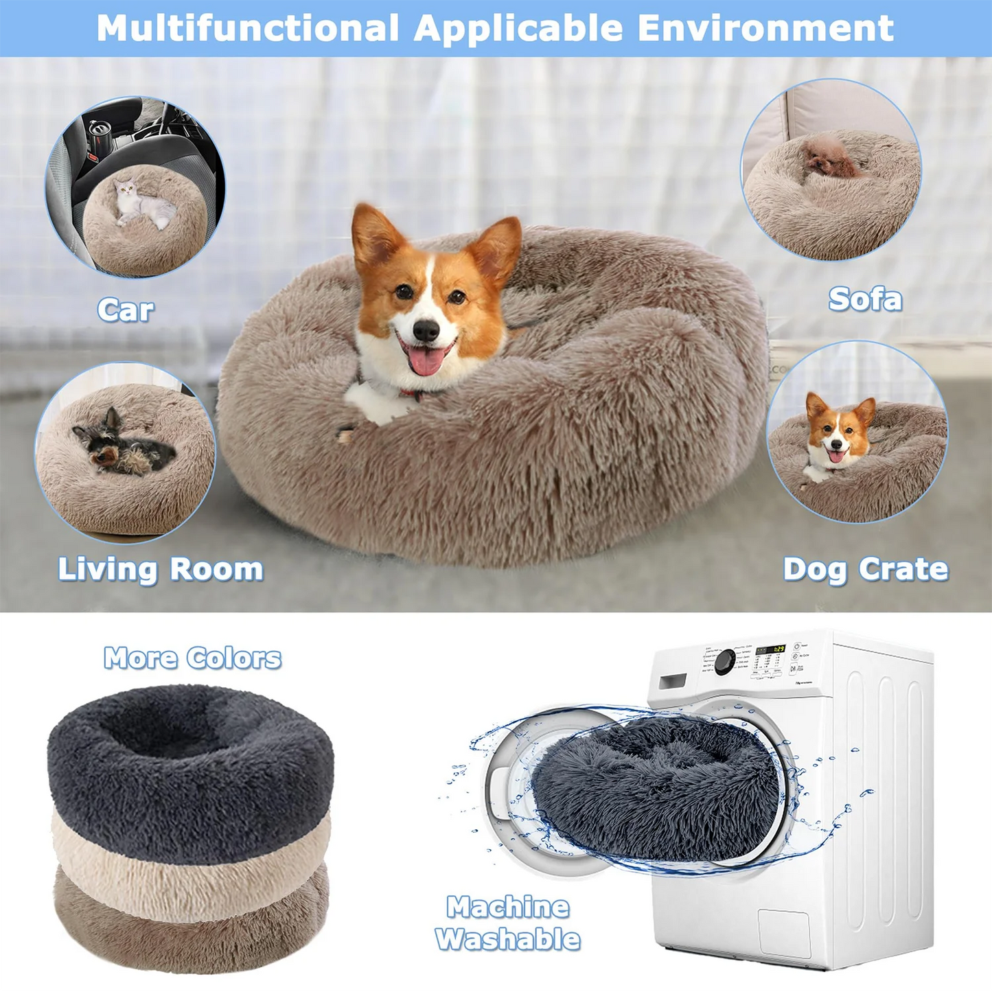 40-90cm 6 Sizes Round Super Soft Pet Bed for Large Dog & Cat