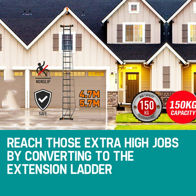5.7M Multi-Use Aluminium Folding Extendable Ladder With 2 Platform 14 In 1 Combination Ladder Anti-Slip Rubber Sleeve