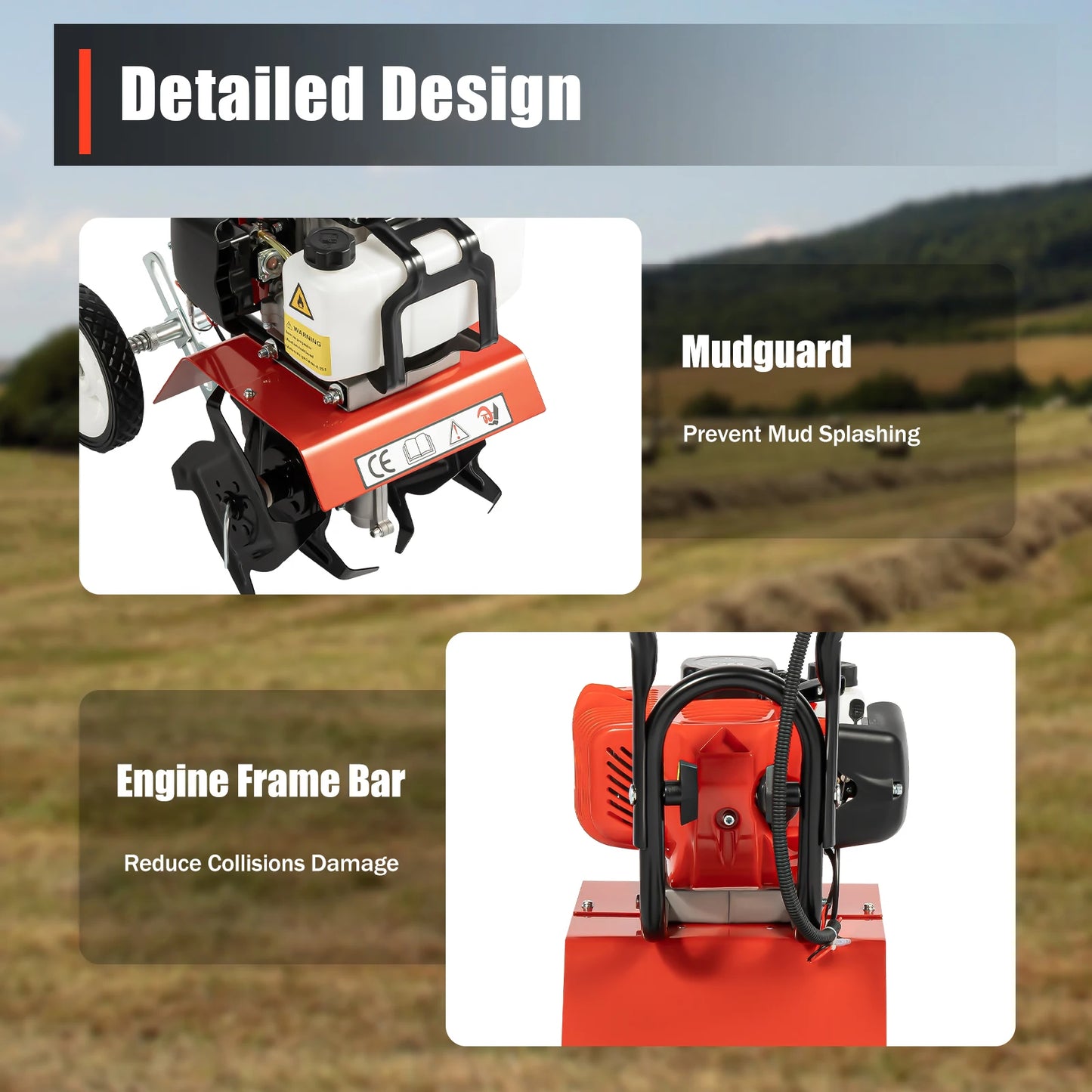Powerful 52CC 1700W Garden Gasoline Tiller Cultivator Loosening Soil Machine