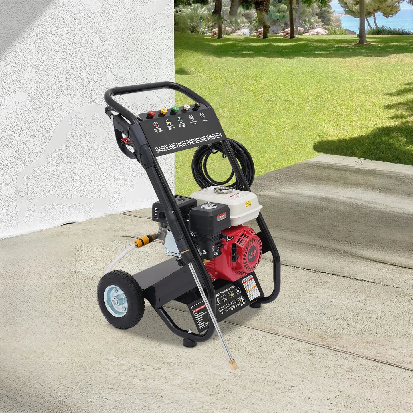 High-pressure Washer Gasoline Water Spray Gun, Pressure Dirt Machine 7.5HP Powerful, 170-190Bar