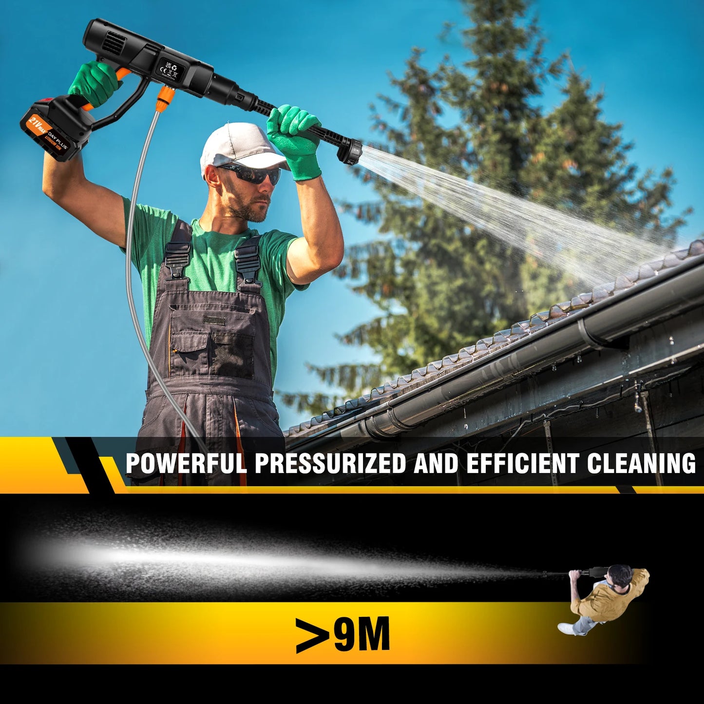 DayPlus Cordless Pressure Washer,6-in-1 Portable 150bar 3.0Ah Battery for Floor/Garden Cleaning