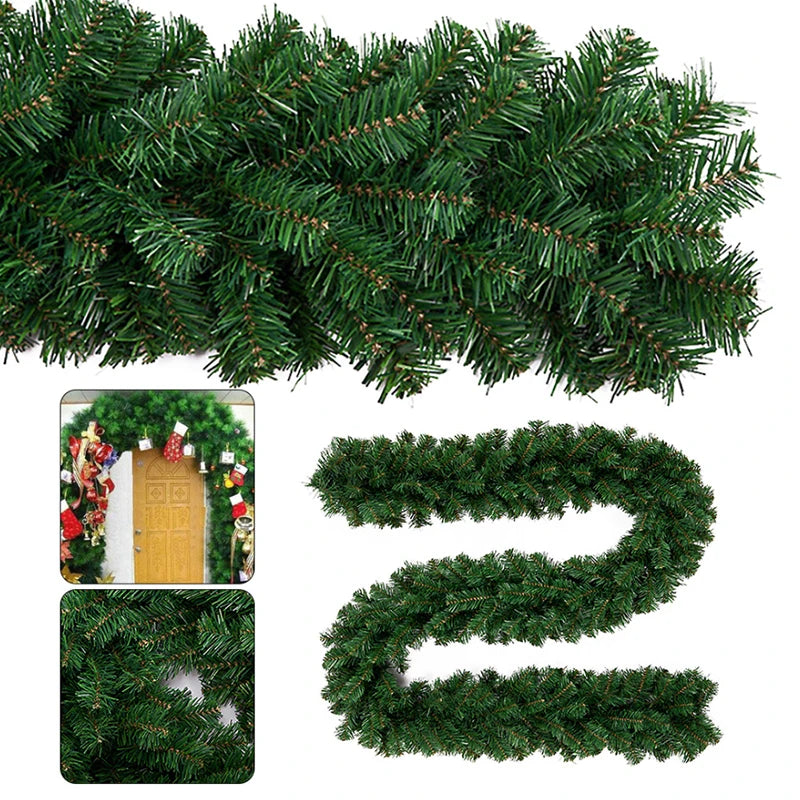 1pc/2pc 2.7M Christmas wreath Artificial Pine Leaf Rattan Strip Green Tree Rattan Decor