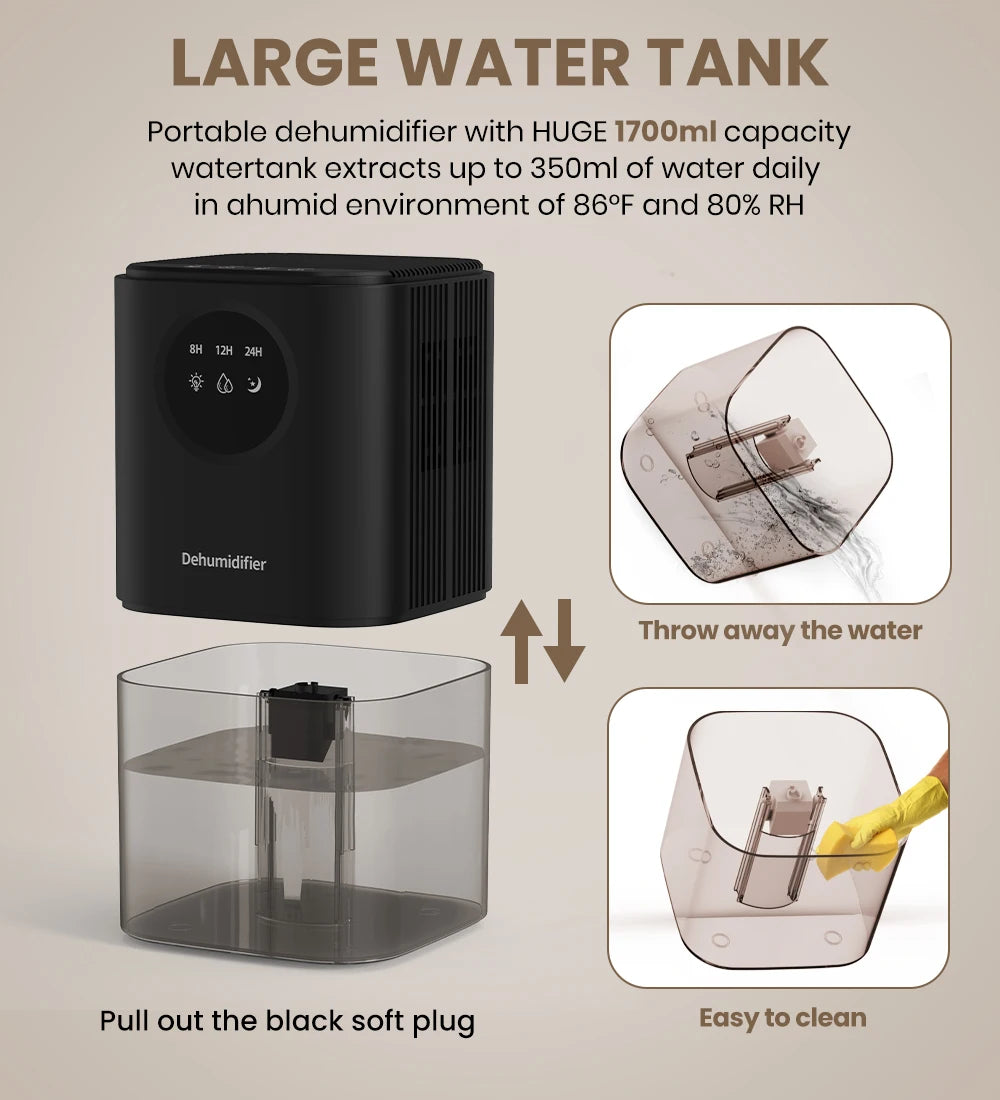 Portable Dehumidifier With 35 Ounces Capacity, Silent Operation, With Romantic Colorful Lights, Timer Switch