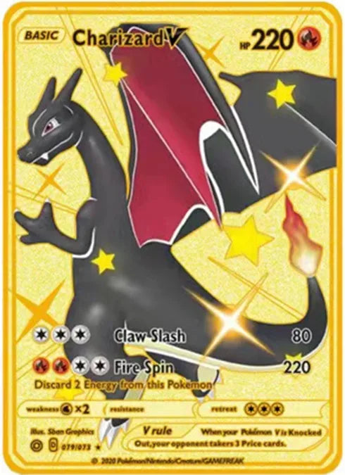 Pokemon English Metal Card Anime Pikachu Charizard Mewtwo Blastoise Vmax Shiny Letters Collection