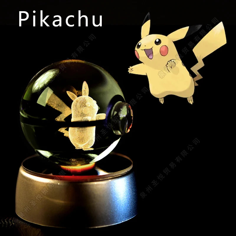 Pokemon Crystal Ball 3D Pikachu Gengar Mewtwo Night Light Lamp