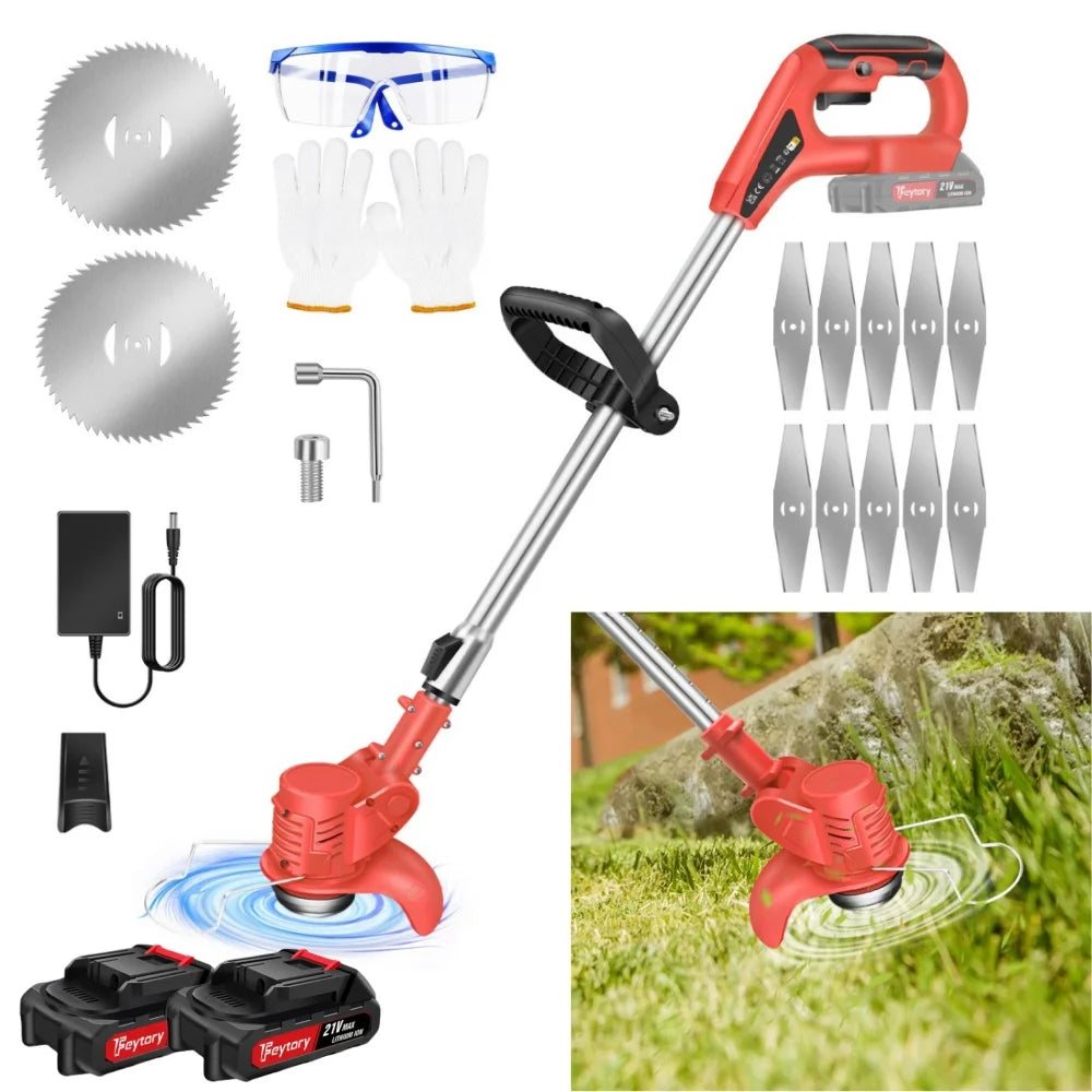 21V Cordless Weed Wacker 3 in 1 Rechargeable Electric for Lawn Garden Yard,With Battery,Red