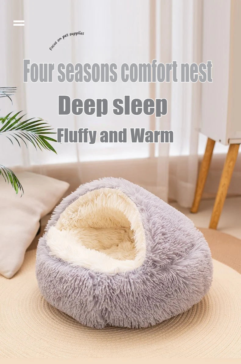 2 in 1 Soft Plush Pet Bed 50CM with Cover Round Pet Puppy Mattress for Small Dogs Cats