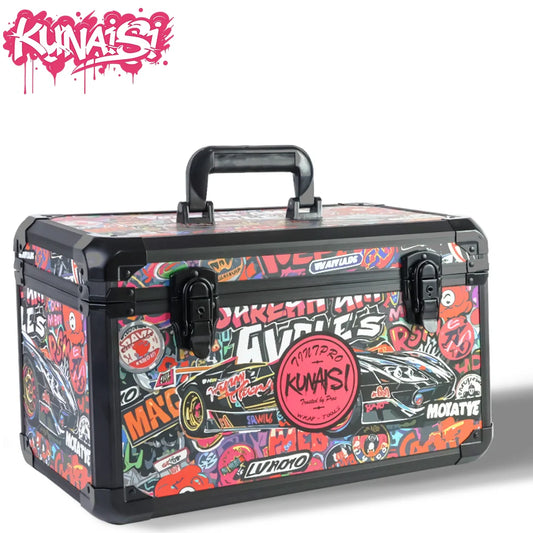 KUNAISI Graffiti Large Aluminum Alloy Toolbox Durable Multi Functional Double layer adjustable size storage box 43*23*24.5cm
